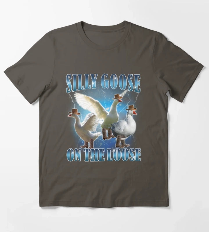 Silly Goose On The Loose Funny Goose Meme T-Shirt Dark Grey