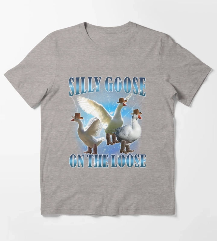 Silly Goose On The Loose Funny Goose Meme T-Shirt Heather Grey
