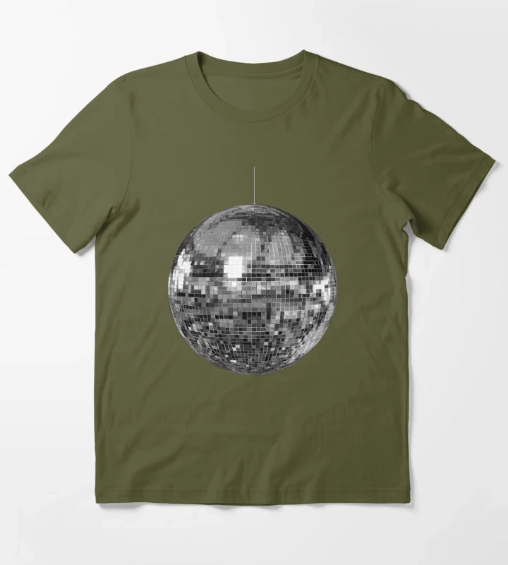 Silver Disco Ball T-Shirt Olive Green