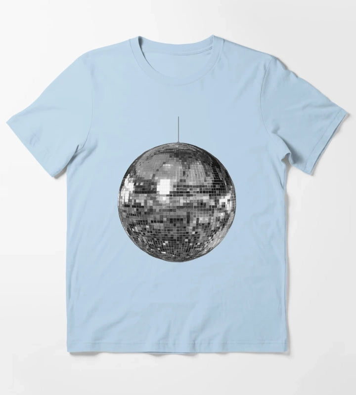 Silver Disco Ball T-Shirt Sky Blue