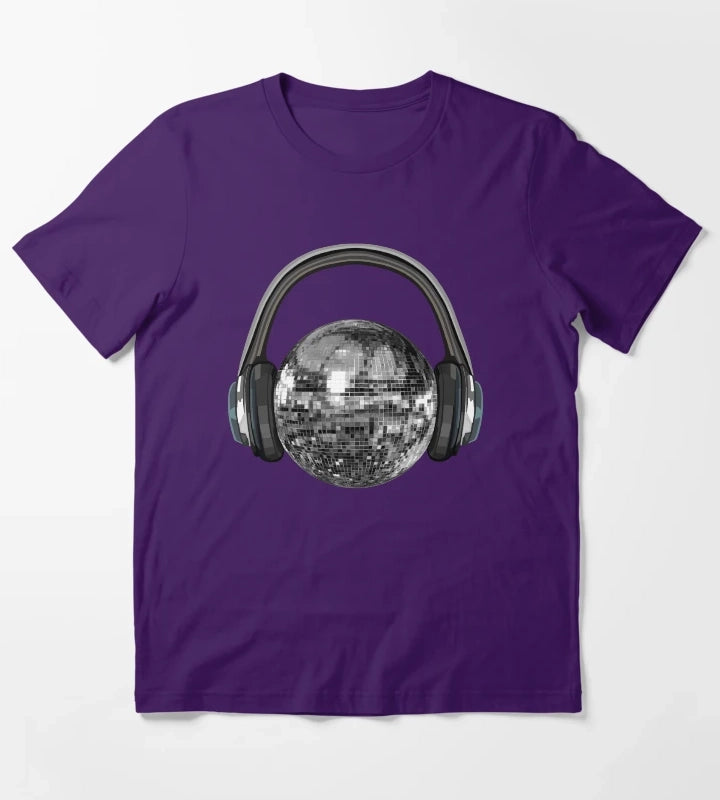Silver Disco Ball with Headphones T-Shirt Purple