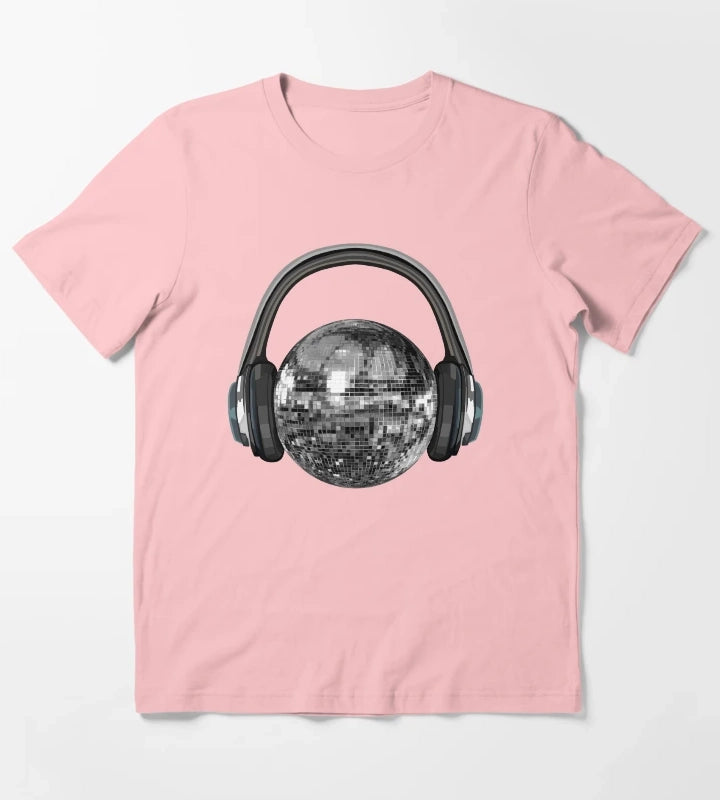 Silver Disco Ball with Headphones T-Shirt Dark Grey
