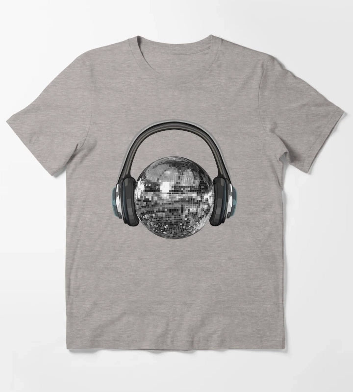 Silver Disco Ball with Headphones T-Shirt Heather Grey