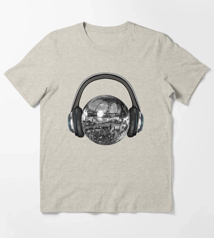 Silver Disco Ball with Headphones T-Shirt Cream