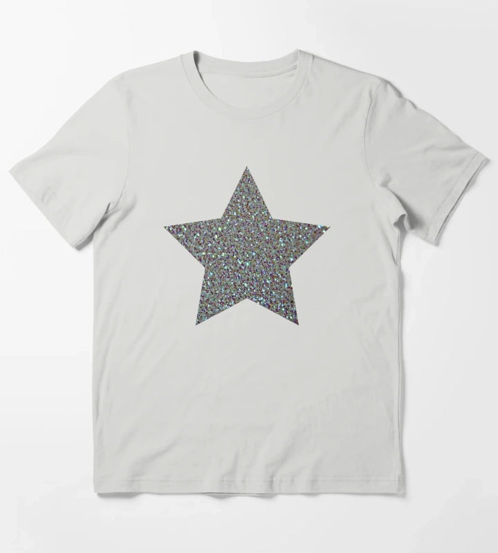 Silver Glitter Macro Star T-Shirt Light Grey
