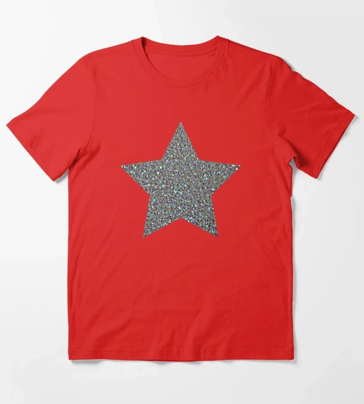Silver Glitter Macro Star T-Shirt Red