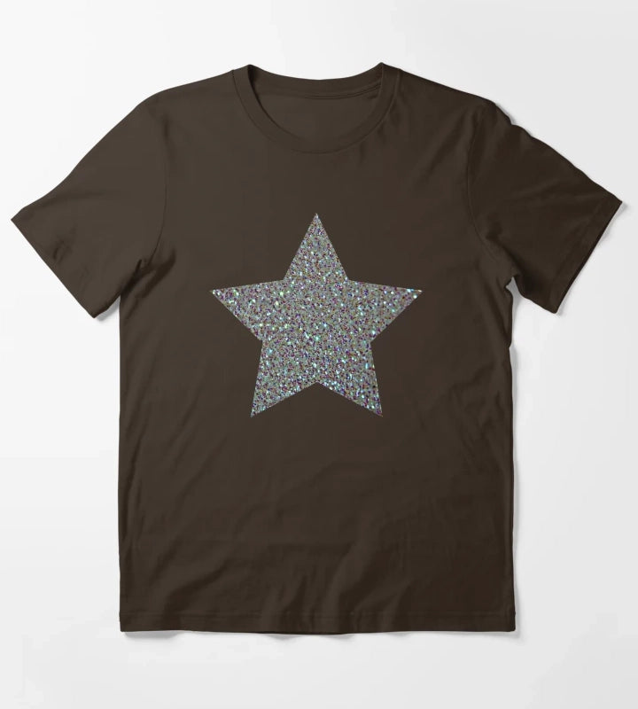 Silver Glitter Macro Star T-Shirt Brown