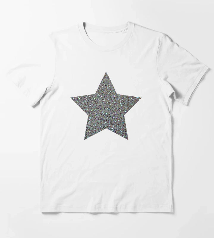 Silver Glitter Macro Star T-Shirt White