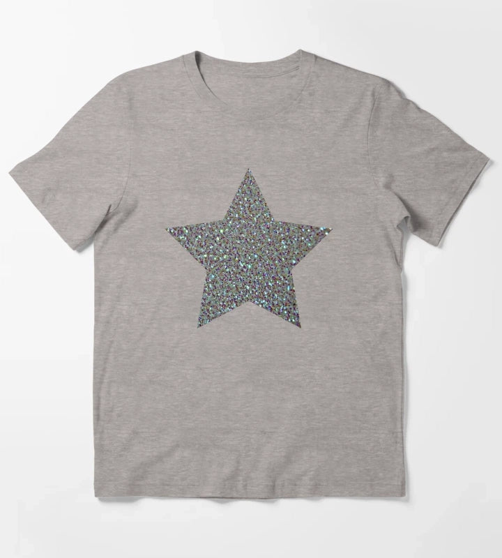 Silver Glitter Macro Star T-Shirt Heather Grey