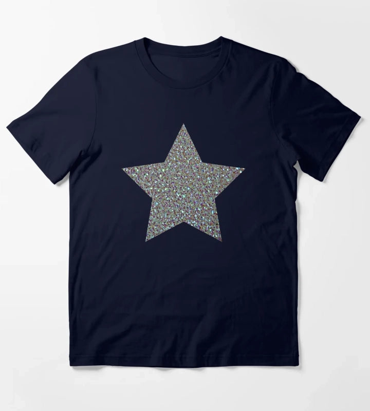 Silver Glitter Macro Star T-Shirt Navy