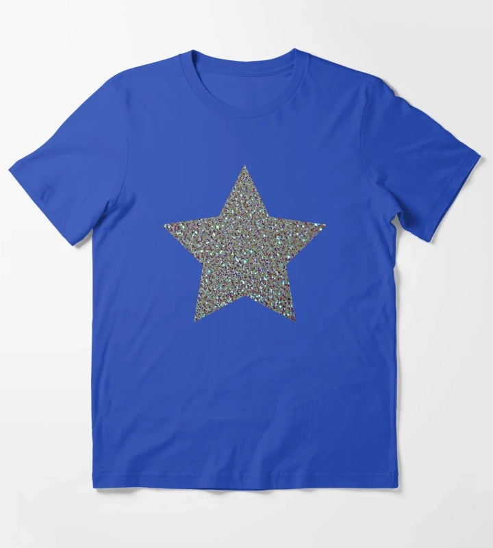 Silver Glitter Macro Star T-Shirt Blue