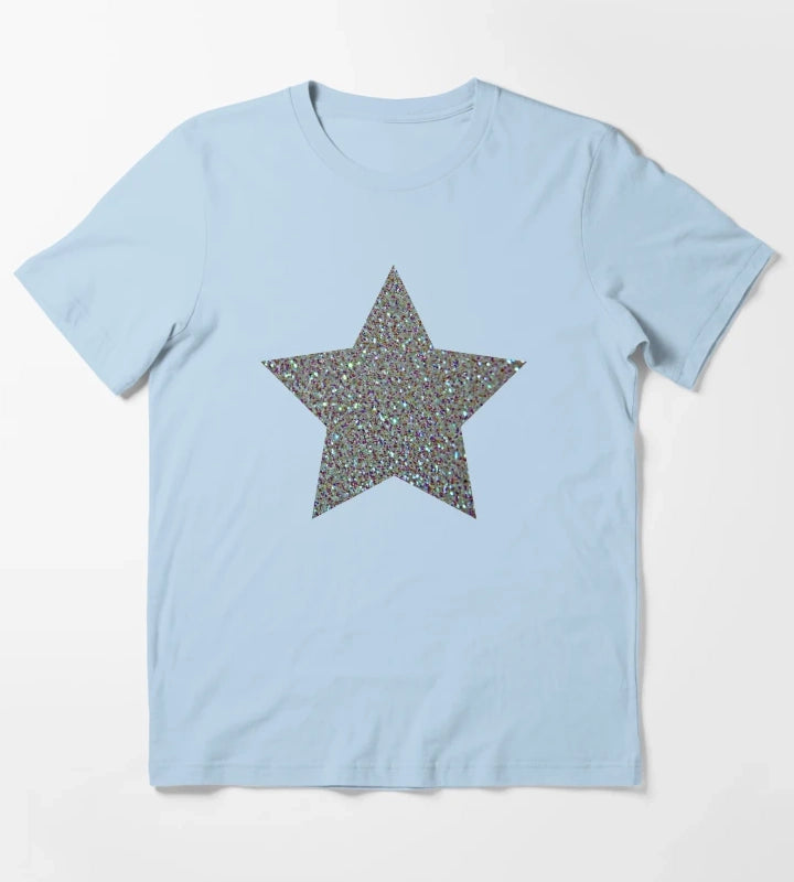 Silver Glitter Macro Star T-Shirt Sky Blue