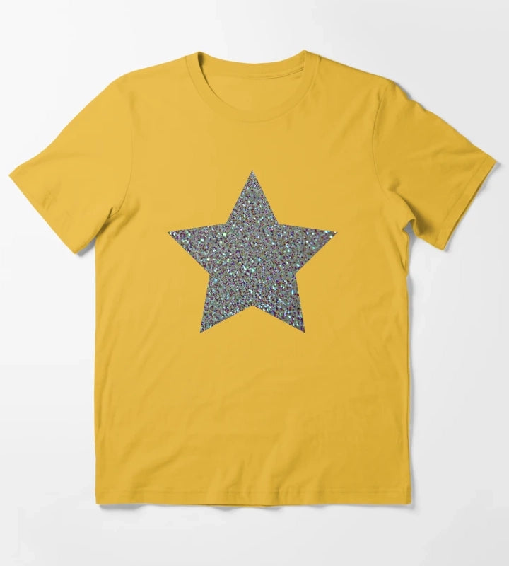 Silver Glitter Macro Star T-Shirt Yellow