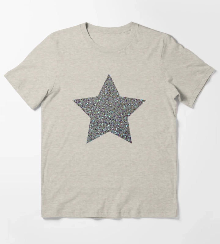 Silver Glitter Macro Star T-Shirt Cream