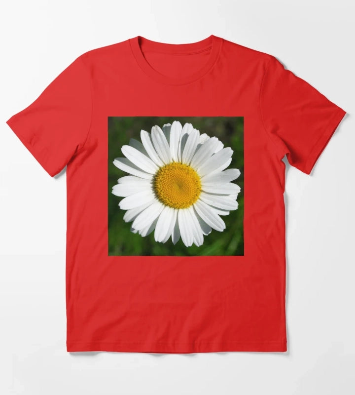 Single White Daisy Flower Elegant Art Photo T-Shirt Red