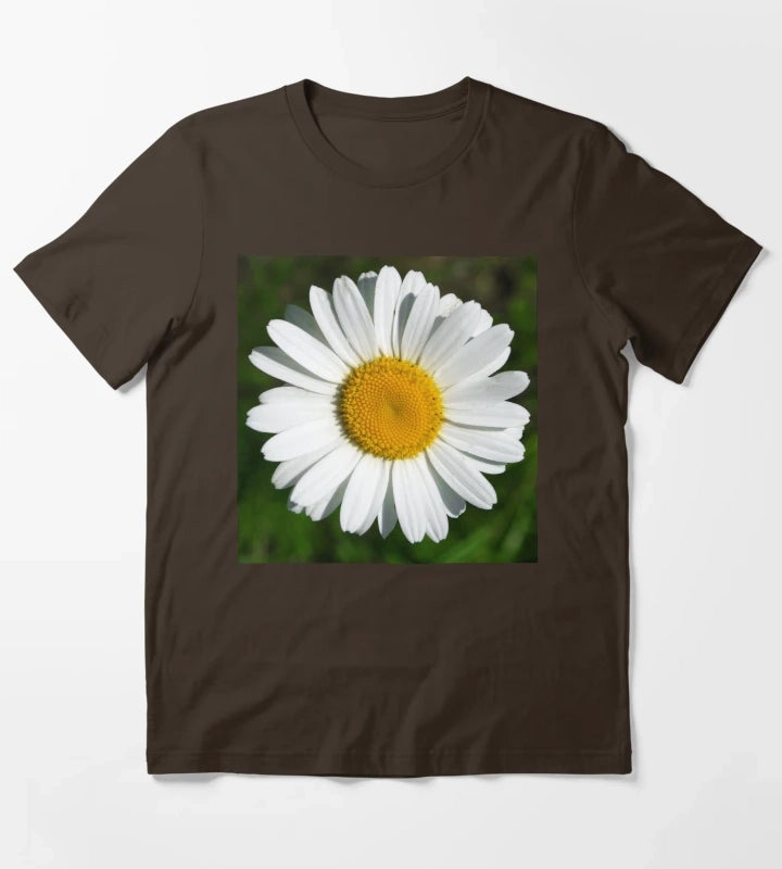 Single White Daisy Flower Elegant Art Photo T-Shirt Brown