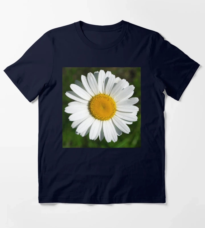 Single White Daisy Flower Elegant Art Photo T-Shirt Navy
