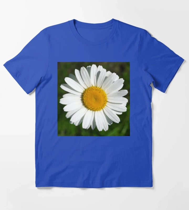 Single White Daisy Flower Elegant Art Photo T-Shirt Blue