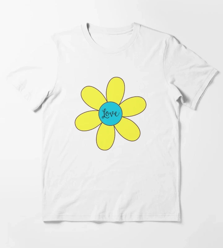 Sixties style daisy with love Blue and Yellow T-Shirt White