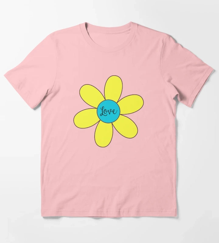 Sixties style daisy with love Blue and Yellow T-Shirt Dark Grey