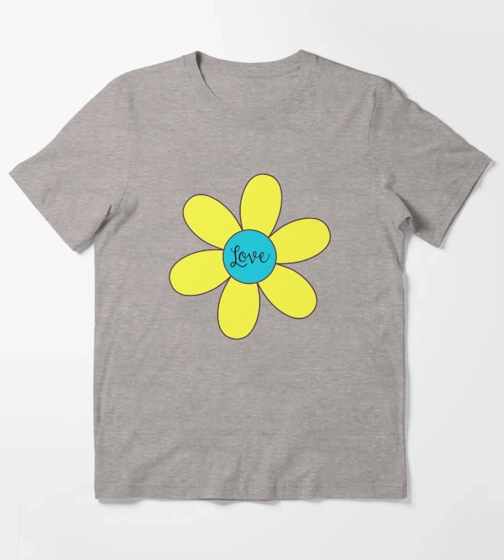 Sixties style daisy with love Blue and Yellow T-Shirt Heather Grey