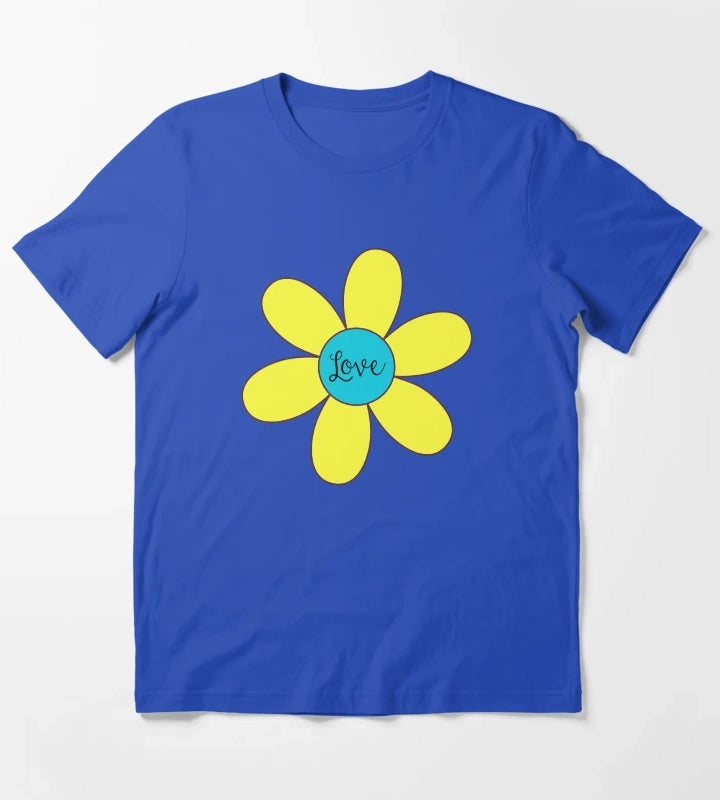 Sixties style daisy with love Blue and Yellow T-Shirt Blue