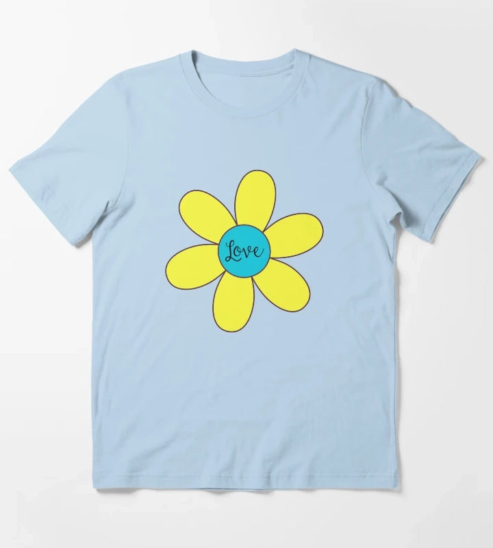 Sixties style daisy with love Blue and Yellow T-Shirt Sky Blue