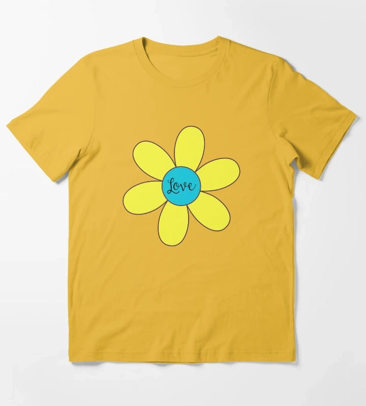 Sixties style daisy with love Blue and Yellow T-Shirt Yellow
