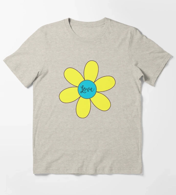 Sixties style daisy with love Blue and Yellow T-Shirt Cream
