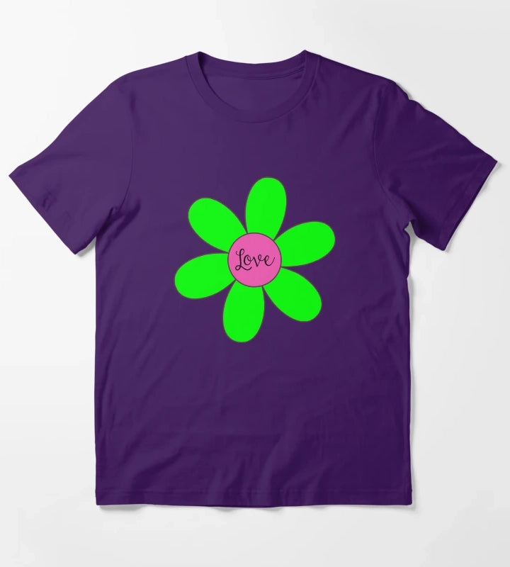 Sixties style daisy with love Pink and Green T-Shirt Purple
