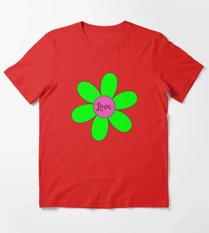 Sixties style daisy with love Pink and Green T-Shirt Red