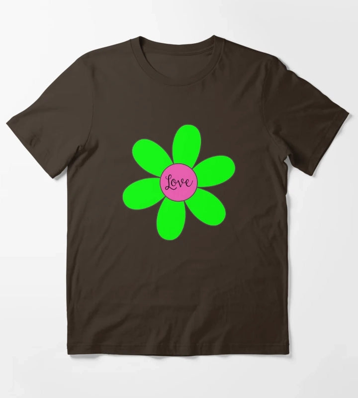 Sixties style daisy with love Pink and Green T-Shirt Brown