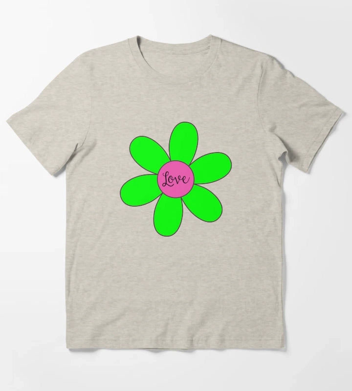 Sixties style daisy with love Pink and Green T-Shirt Cream