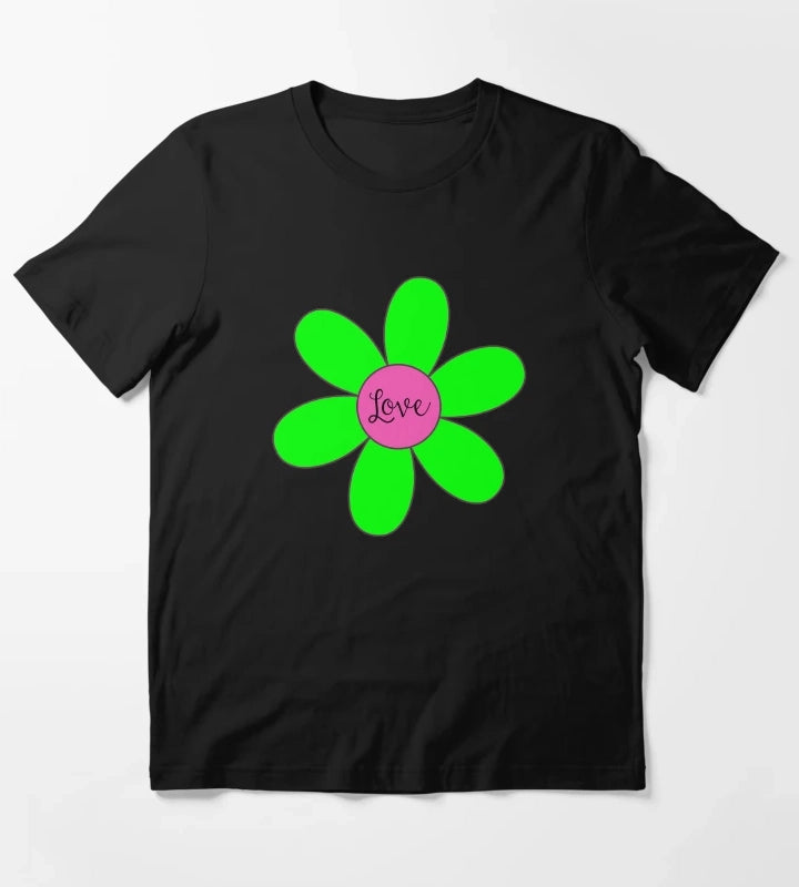 Sixties style daisy with love Pink and Green T-Shirt