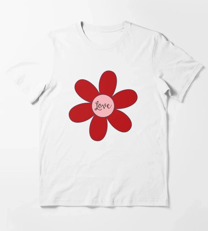 Sixties style daisy with love Pink and Red T-Shirt White