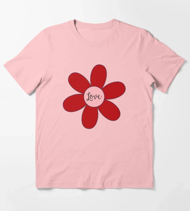 Sixties style daisy with love Pink and Red T-Shirt Dark Grey