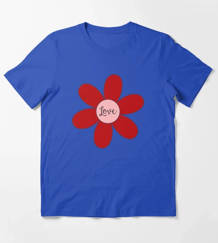 Sixties style daisy with love Pink and Red T-Shirt Blue