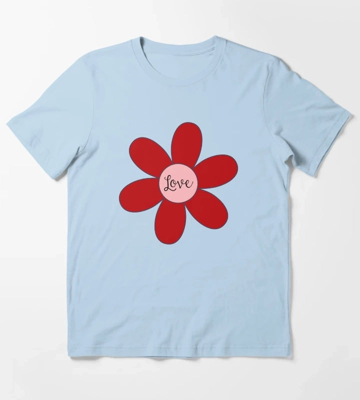 Sixties style daisy with love Pink and Red T-Shirt Sky Blue