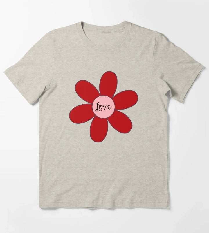 Sixties style daisy with love Pink and Red T-Shirt Cream