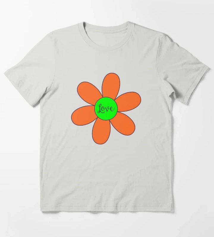 Sixties style daisy with love orange and green T-Shirt Light Grey