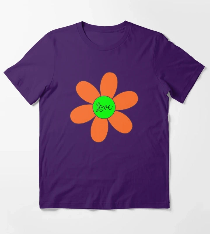 Sixties style daisy with love orange and green T-Shirt Purple