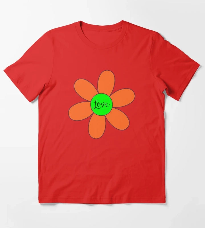 Sixties style daisy with love orange and green T-Shirt Red