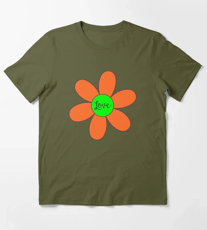 Sixties style daisy with love orange and green T-Shirt Olive Green
