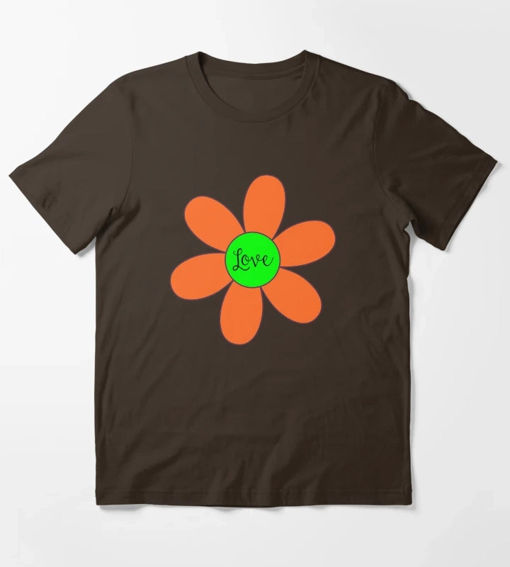 Sixties style daisy with love orange and green T-Shirt Brown