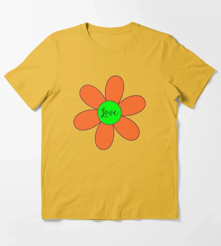 Sixties style daisy with love orange and green T-Shirt Yellow