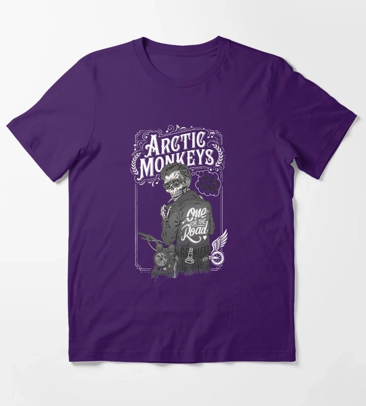 Skeleton Biker Rock Band Song Quotes T-Shirt Purple