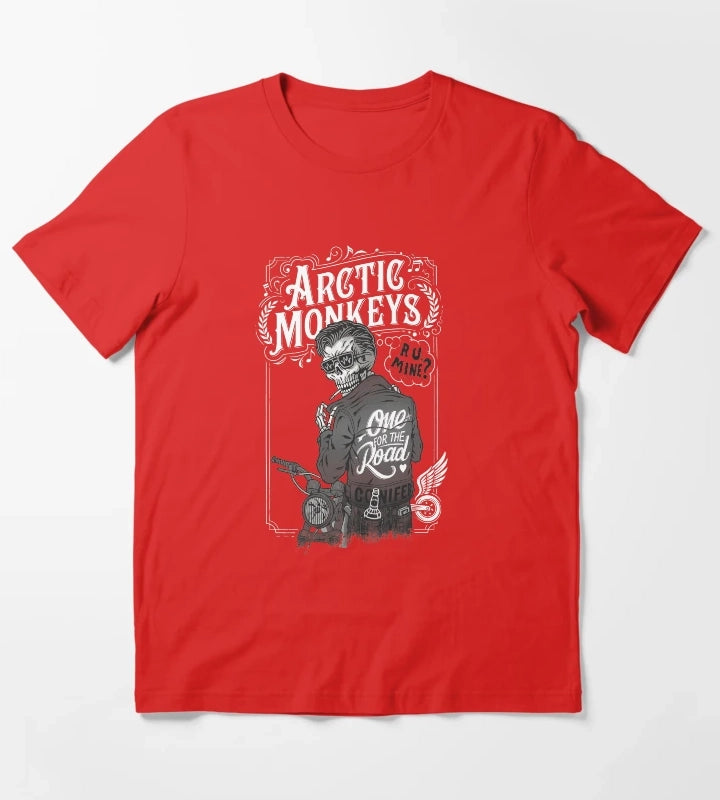 Skeleton Biker Rock Band Song Quotes T-Shirt Red