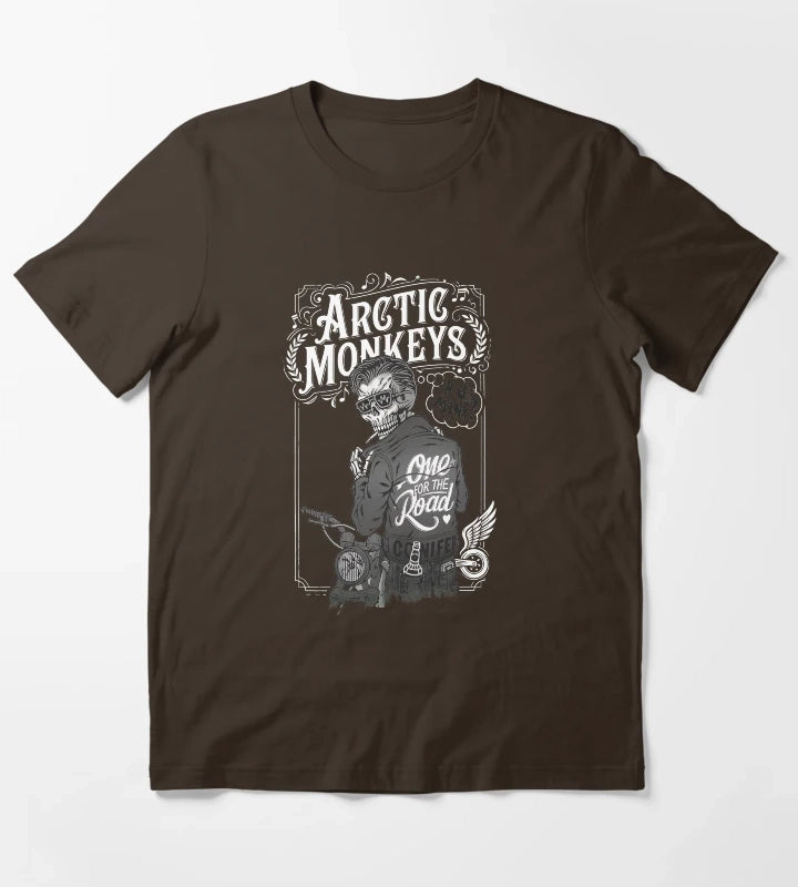 Skeleton Biker Rock Band Song Quotes T-Shirt Brown