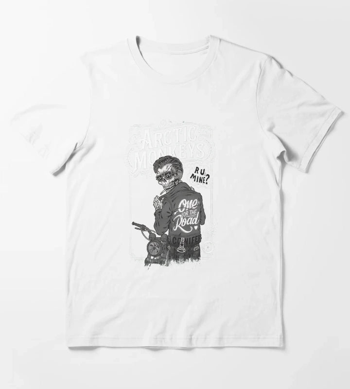 Skeleton Biker Rock Band Song Quotes T-Shirt White