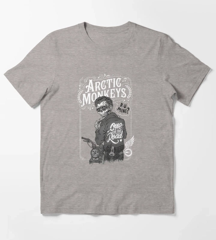 Skeleton Biker Rock Band Song Quotes T-Shirt Heather Grey